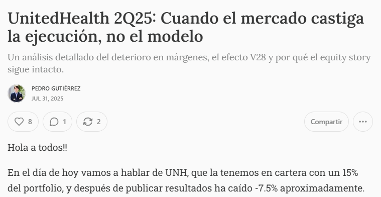 Captura del post de UnitedHealth en Gutiérrez Capital Research